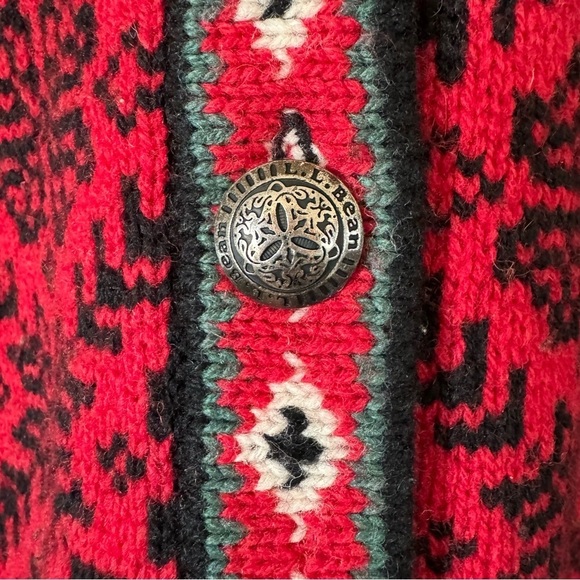 LL Bean Cardigan Sweater Red Cottagecore Merino Wool Lambswool Nordic Large - Picture 6 of 8